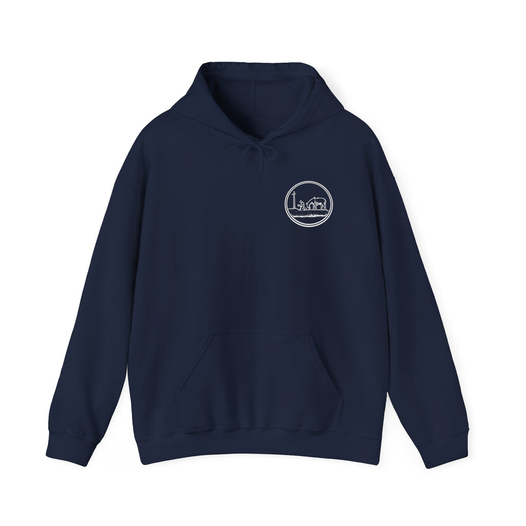 A Man Kneeling at the Cross Hooded Sweatshirt