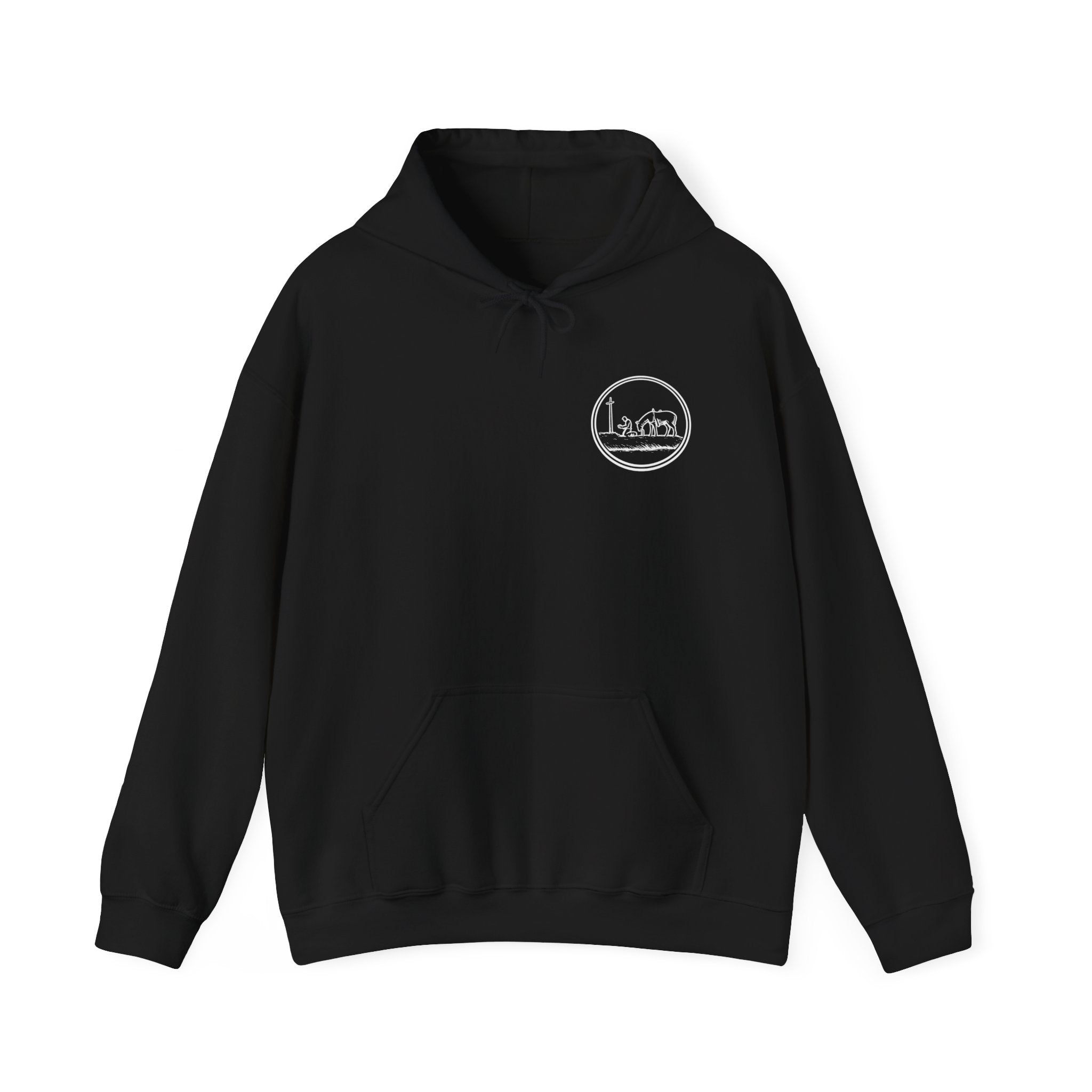 A Man Kneeling at the Cross Hooded Sweatshirt